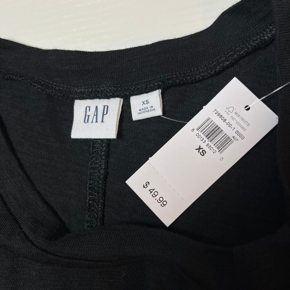 NWT‎ Gap Slub Tie Sleeve T-Shirt Mini Dress Black Size XS Knot Open Minimalist - Picture 7 of 11